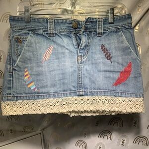Abercrombie & Fitch Blue Denim Mini Skirt with Lace Upcycled